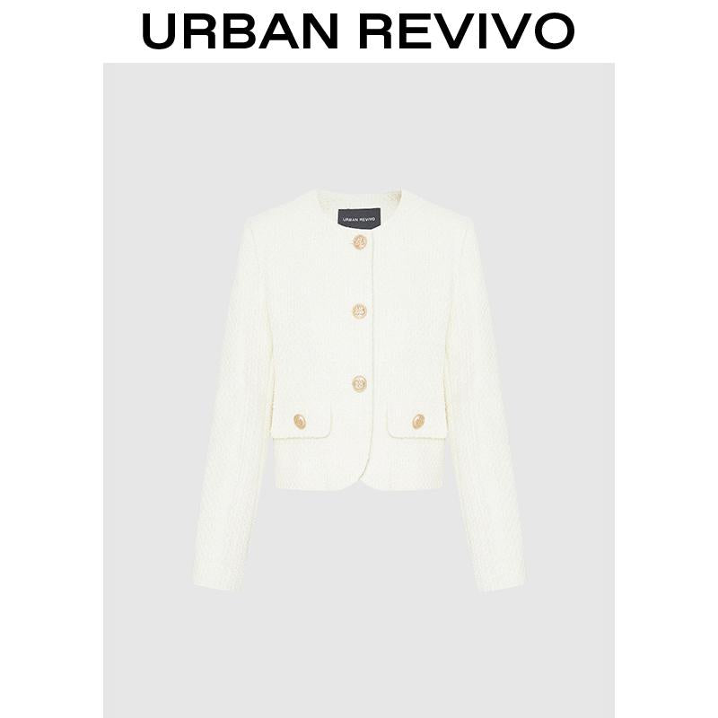 URBAN REVIVO Fashionable Tweed Jacket for Women UWG130014 Casual Outfit 2025 Women Clothing Girl Elegant Fashion Trendy and Versatile OOTD